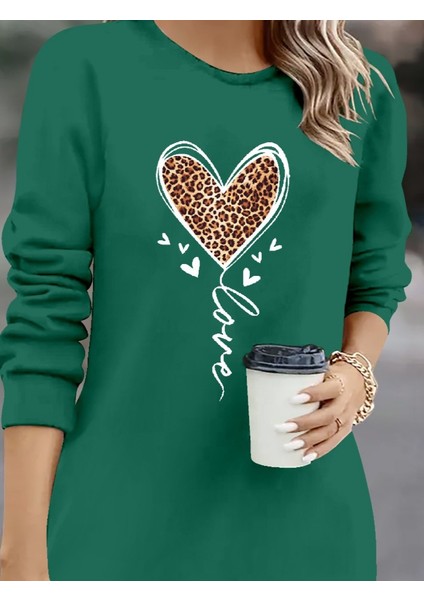 Kadın Uzun Kollu Bisiklet Yaka Kalp Desenli Kısa Viskon Elbise fiyatları