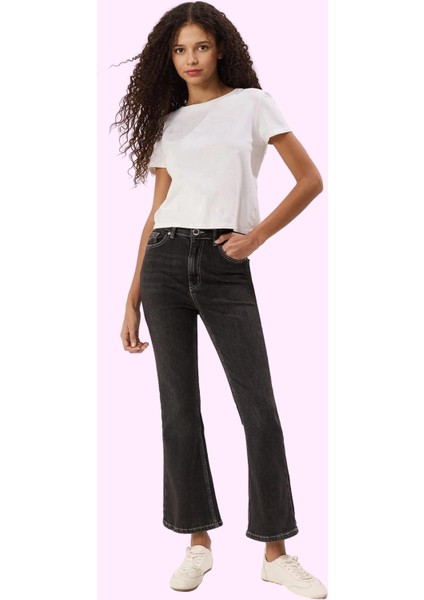 Kadın Crop Flare Jean Normal Bel Uzun Boy Comfort Dokuma Günlük Kullanım Dayanıklı Malzeme