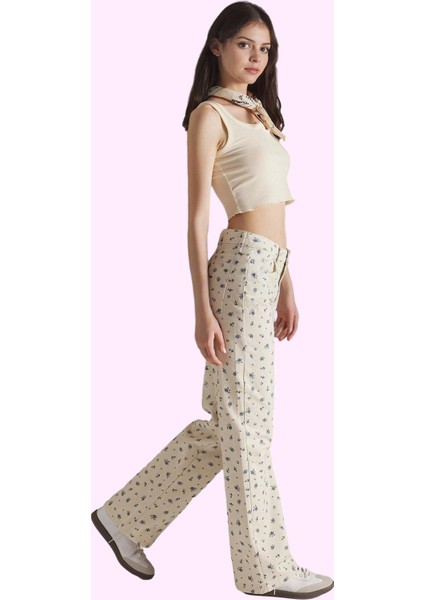 Kadın Geniş Paça Uzun Boy Baskılı Jean Pamuklu Yazlık Günlük Stil Yaz Aylarının Vazgeçilmezi fiyatları