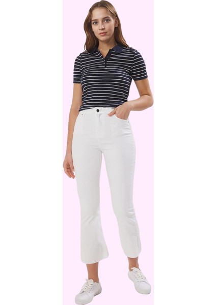 Kadın Yüksek Bel Flare Jean Pamuklu Yazlık Günlük Kombinler Hafta Sonu Yaz Aylarının Vazgeçilmezi