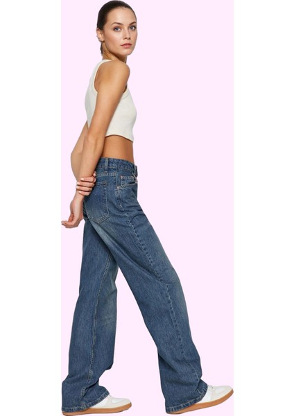 Kadın Yüksek Bel Geniş Paça Jean Pamuk Günlük Kombinler Hafta Sonu Yaz Aylarının Vazgeçilmezi fiyatları