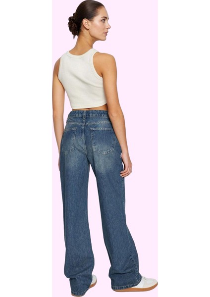 Kadın Yüksek Bel Geniş Paça Jean Pamuk Günlük Kombinler Hafta Sonu Yaz Aylarının Vazgeçilmezi modelleri