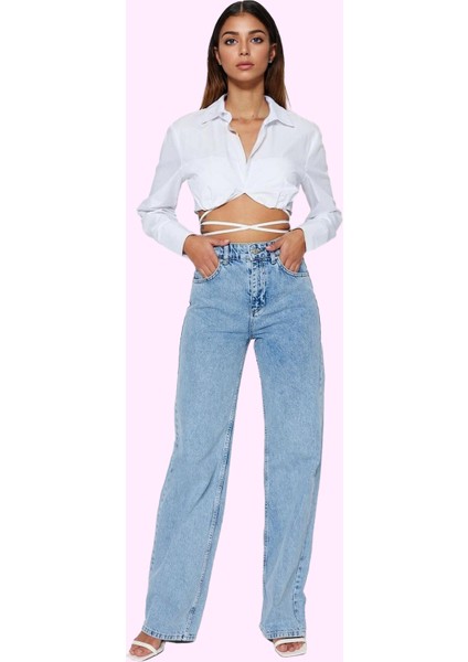 Kadın Yüksek Bel Uzun Boy Wide Leg Jean Pamuk Günlük Kombinler Hafta Sonu Kaliteli Malzeme fiyatları