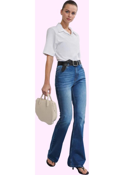 Kadın Yüksek Bel Ispanyol Paça Jean Denim Pantolon Günlük Kombinler Yaz Aylarının Vazgeçilmezi