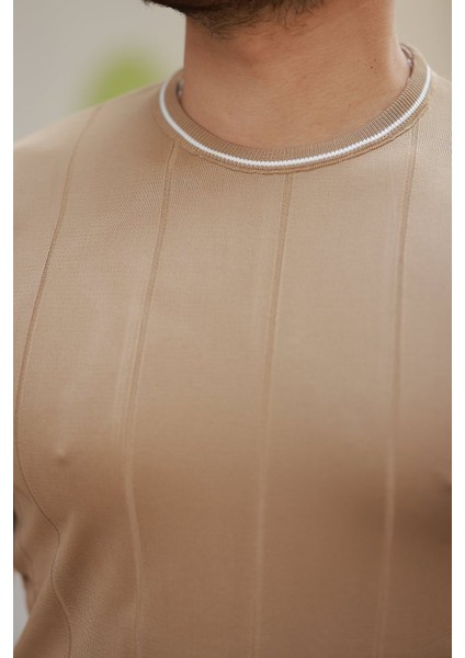 Erkek Bisiklet Yaka Çizgi Desenli Ribanalı Kısa Kollu Tshirt modelleri