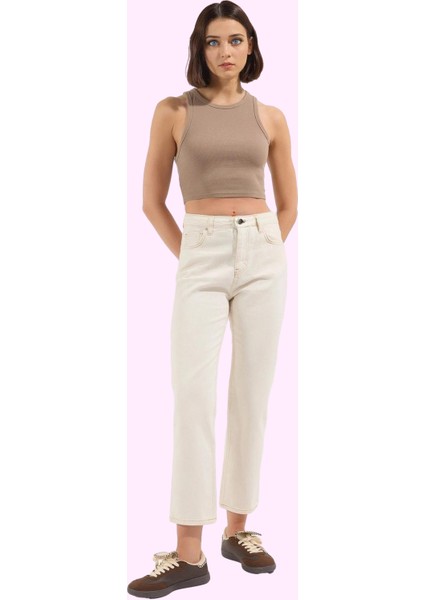 Kadın Yüksek Bel Geniş Paça Jean Pantolon Pamuk Günlük Kullanım Yaz Aylarının Vazgeçilmezi