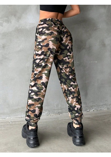 Kadın Yüksek Bel Kamuflaj Baskılı Bileği Lastik Detay Iki Iplik Pantolon fiyatları
