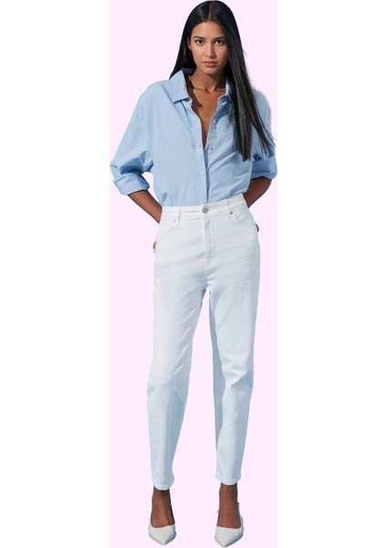 Kadın Yüksek Bel Mom Jean Denim Boru Paça Günlük Kombinler Hafta Sonu Yaz Aylarının Vazgeçilmezi fiyatları