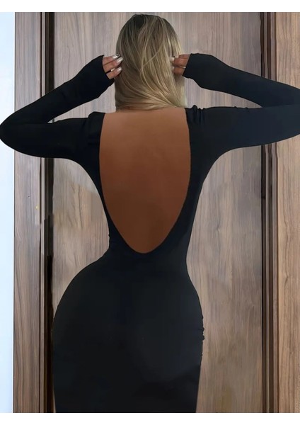 Kadın Uzun Kollu Hafif Kayık Yaka Sırt Dekoltelielbise fırsatları