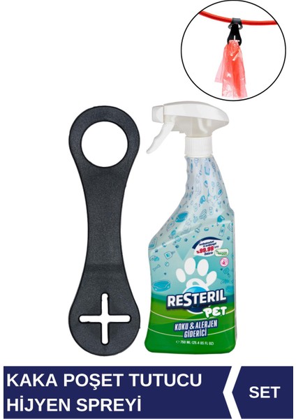 Köpek Kaka Poşeti Taşıma Aparatı + Parfümsüz Koku Giderici Mama Kabı Temizleyici Sprey 750ML