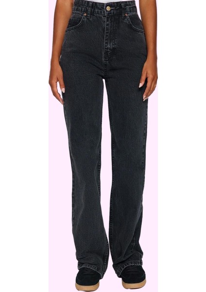 Kadın Yüksek Bel Geniş Paça Denim Pantolon Pamuk Günlük Stil Hafta Sonu Yaz Aylarının Vazgeçilmezi
