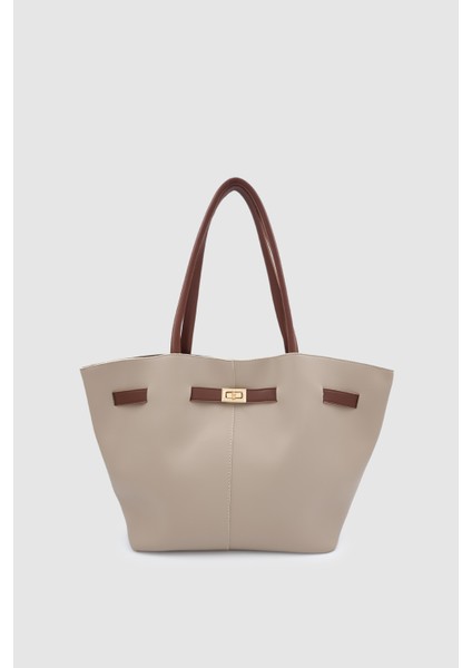 Ferny Kemer, Toka ve Dikiş Detaylı Kol ve Omuz Çantası Vizon Taba