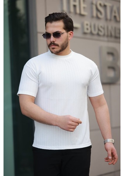 Erkek Kısa Kollu Örgü Kumaş Bisiklet Yaka T-Shirt