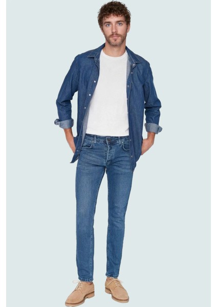 Erkek Skinny Fit Dar Kesim Kot Pantolon Pamuk Günlük Kullanım Hafta Sonu Dayanıklı Malzeme