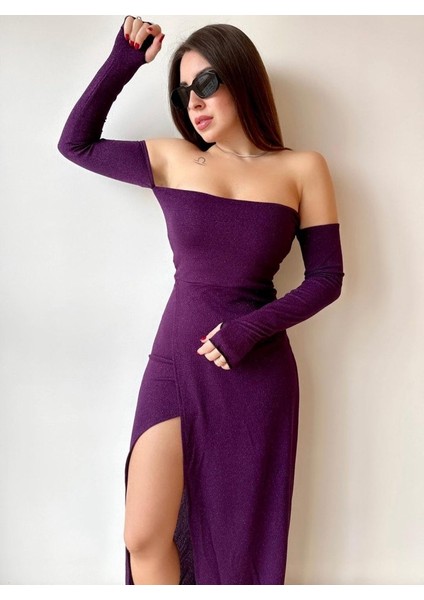 Kadın Bacak Dekolteli Staplez Kol Eldiven Detay Fırsat Ürün Elbise