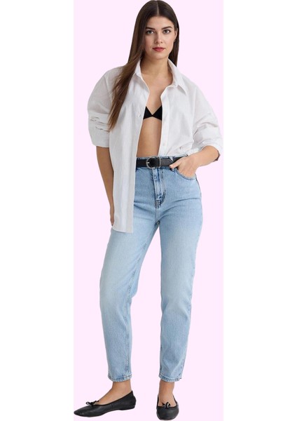 Kadın Yüksek Bel Geniş Paça Mom Jean Denim Pantolon Günlük Kombinler Yaz Aylarının Vazgeçilmezi