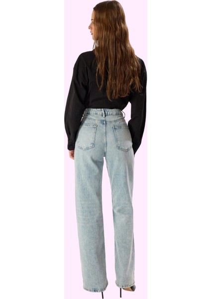 Kadın Yüksek Bel Geniş Paça Jean Pantolon Pamuk Günlük Kombinler Yaz Aylarının Vazgeçilmezi fiyatları