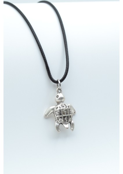 Kaplumbağ Deri ip Kolye - Gümüş Kaplama - Kadın Erkek Kolye - No:904