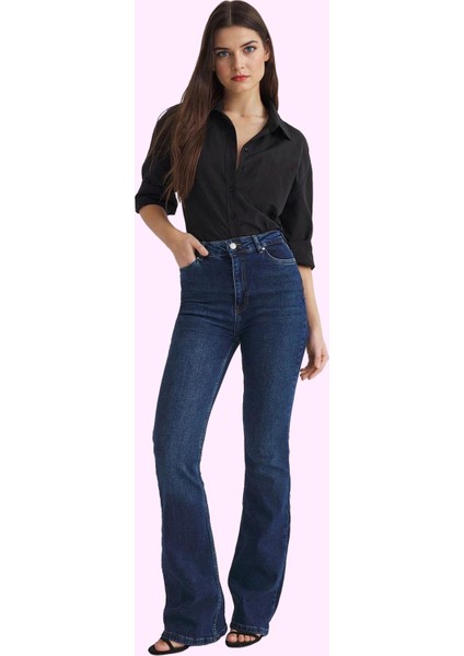 Kadın Yüksek Bel Flare Jean Günlük Stil Denim Pantolon Hafta Sonu Yaz Aylarının Vazgeçilmezi