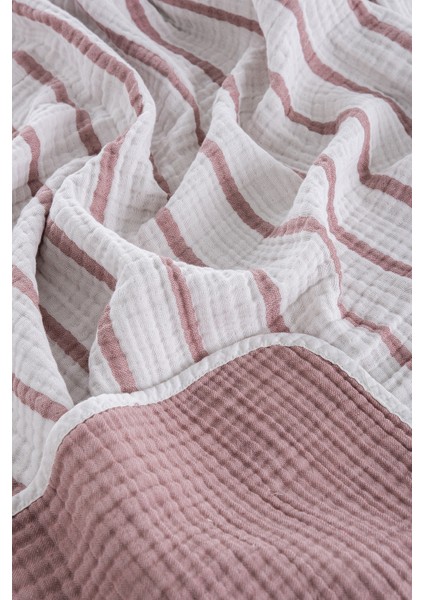 4 Katlı Premium %100 Pamuk Müslin Battaniye| 120x120 cm | Gülkurusu Çizgili indirimleri