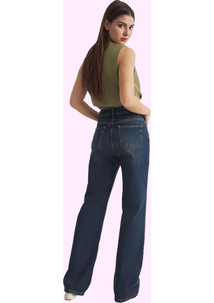 Kadın Yüksek Bel Geniş Paça Jean Pantolon Pamuk Günlük Kullanım Yaz Aylarının Vazgeçilmezi modelleri