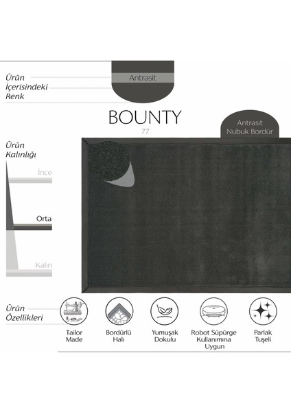 Bounty Düz Renk Antrasit Halı Parlak Görünümlü Modern Sık Dokuma Kalın Ev Salon Oturma Odası Halısı fiyatları