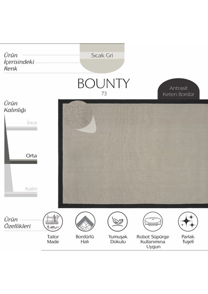 Bounty Gri Bej Kalın Halı Bordürlü Sağlam Dayanıklı Modern Dokuma Düz Ofis Oturma Odası Salon Halısı fiyatları