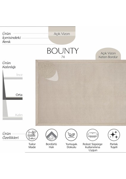 Bounty Vizon Renk Düz Halı Bordürlü Parlak Görünümlü Modern Dayanıklı Sık Dokuma Ev Oda Salon Halısı fiyatları