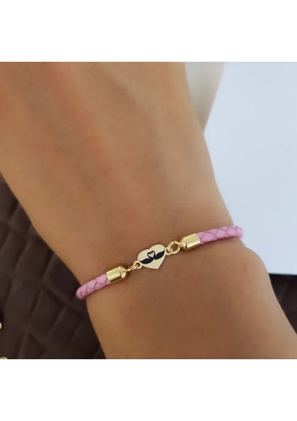 14 Ayar Altın Plakalı Kuğu Temalı Kalp Figürlü Pembe Derili Hediye BILEKLIK-473SEMBOL fiyatları