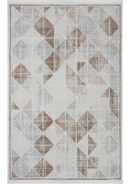 Nevada 2503 Krem Bej Halı Modern Çizgili Makina Halısı Parlak Doku Ev Oda Oturma Odası Salon Halısı