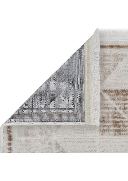 Nevada 2503 Krem Bej Halı Modern Çizgili Makina Halısı Parlak Doku Ev Oda Oturma Odası Salon Halısı