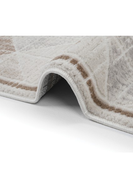 Nevada 2503 Krem Bej Halı Modern Çizgili Makina Halısı Parlak Doku Ev Oda Oturma Odası Salon Halısı