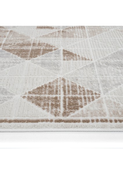 Nevada 2503 Krem Bej Halı Modern Çizgili Makina Halısı Parlak Doku Ev Oda Oturma Odası Salon Halısı