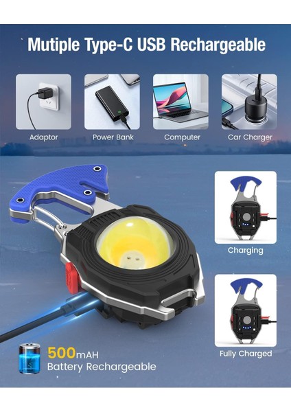 Ini El Feneri, Cob Anahtarlık, El Feneri, 7 Modlu, USB Şarj Edilebilir Çalışma Lambası, 800 Lümen, Çok Fonksiyonlu, Taşınabilir, Acil Durum Kamp Feneri Çok Fonksiyonlu Fener modelleri