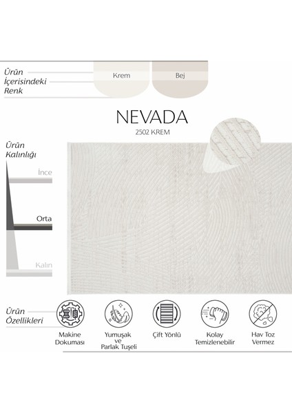 Nevada 2502 Krem Bej Modern Kabartmalı Yumuşak Kolay Temizlenen Düz Renk Salon Oturma Odası Halısı modelleri