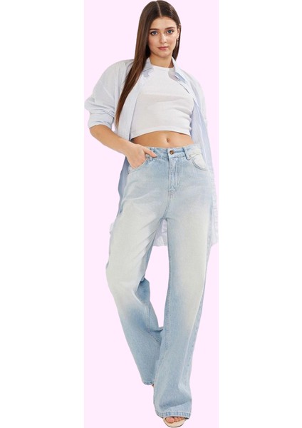Kadın Geniş Paça Düşük Bel Jean Pantolon Pamuk Günlük Stil Hafta Sonu Yaz Aylarının Vazgeçilmezi