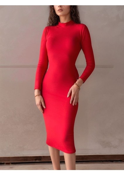 Kadın Yarım Balıkçı Yaka Süet Kumaş Fırsat Ürün Midi Boy Elbise fiyatları