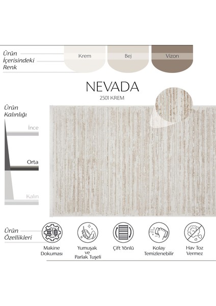 Nevada 2501 Krem Vizon Halı Modern Çizgili Yumuşak Makine Halısı Kolay Temizlenir Yatak Odası Halısı modelleri