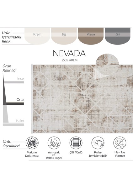 Nevada 2506 Krem Vizon Geometrik Desenli Halı Makine Dokuma Yumuşak Ev Oda Salon Oturma Odası Halısı modelleri
