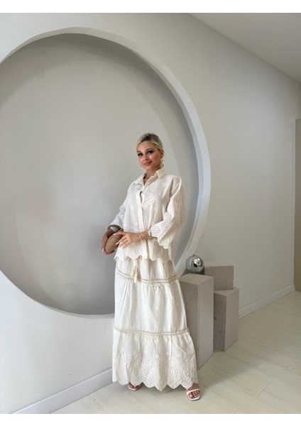 Ekru Gömlek Etek Fisto Takım modelleri