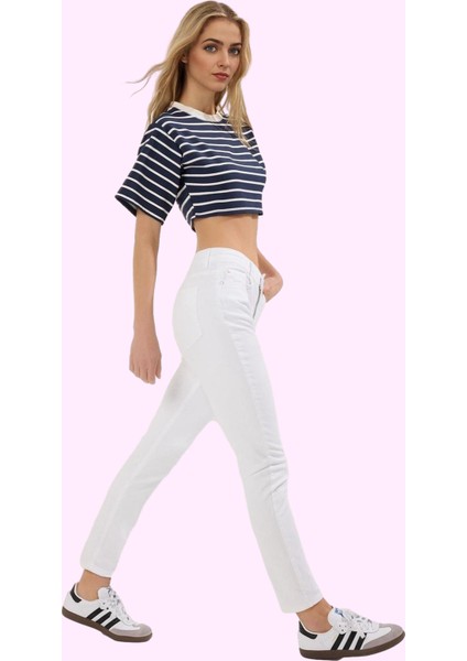 Kadın Yüksek Bel Skinny Jean Dar Paça Stretch Yazlık Günlük Hafta Sonu Yaz Aylarının Vazgeçilmezi