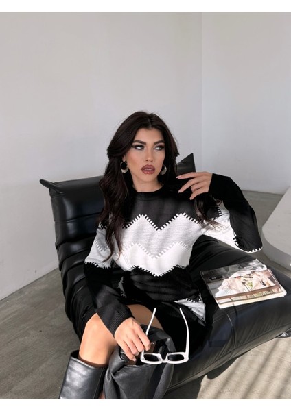 Kadın Uzun Kollu Zigzag Desen Triko Elbise indirimleri