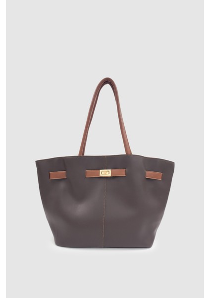 Ferny Kemer, Toka ve Dikiş Detaylı Kol ve Omuz Çantası Acı Kahve Taba