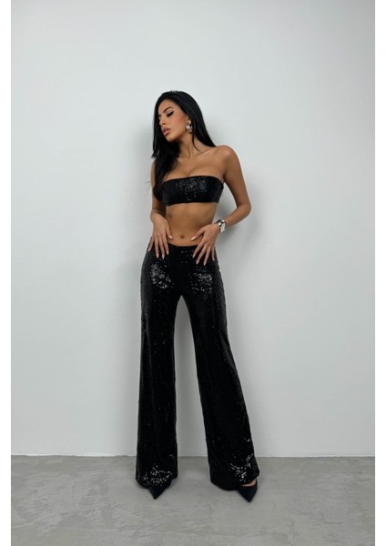 Payetli Wide Leg Pantolon