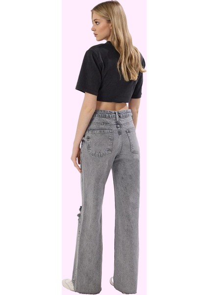 Kadın Yırtık Detaylı Geniş Paça Uzun Boy Denim Jean Günlük Stil Yaz Aylarının Vazgeçilmezi modelleri