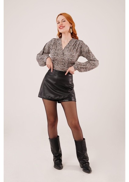 Mini Leopar Desen V Yaka Bluz fiyatları
