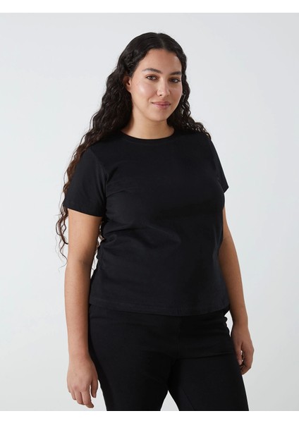 Lcw Vision Siyah Bisiklet Yaka Düz Kısa Kollu Kadın Tişört fiyatları