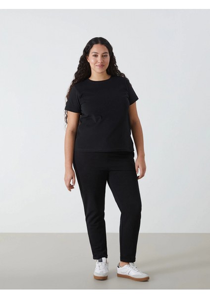 Lcw Vision Siyah Bisiklet Yaka Düz Kısa Kollu Kadın Tişört modelleri