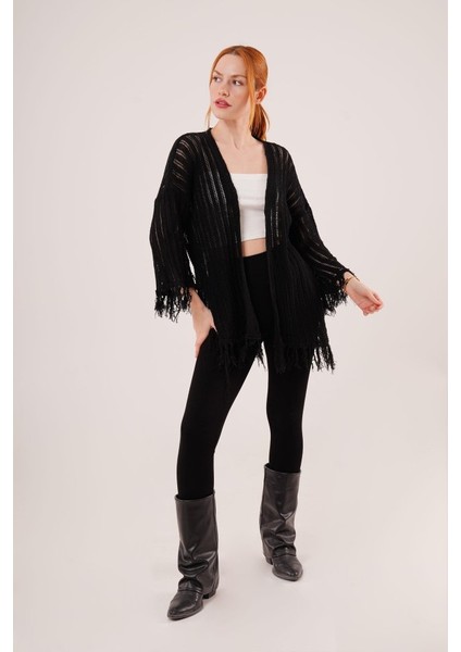 Püskül Detaylı Delikli Model Siyah Hırka fiyatları