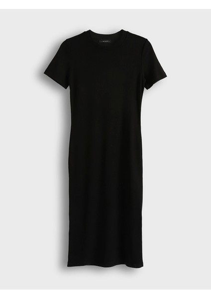 Lcw Vision Siyah Bisiklet Yaka Bodycon Elbise